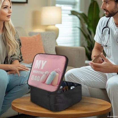 First Aid Kit Bag Empty Pink Color-Coded Emergency Medical Pouch for Hospitals Schools and Home Use Constructed with Tear-Resistant Fabric - color: Pink Cartoon