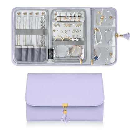 MATEIN Jewelry Organizer for Travel, Womens PU Leather Large Jewerly Holder with Tassel, Travel Necklace Earring Ring Bracelet Storage Case, Purple - color: Purple