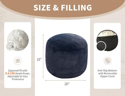 WSOFRLAC Boho Ottoman Living Room Furniture 26"x18" Round Ottomans Pouf Couch Foot Rest Navy Pouf Ottoman Foot Rest with Foam Chunk Filling Pouffe Ottomans Stuffed Foot Rests Poufs for Couch - color: Navy, size: 26"D x 26"W x 18"H
