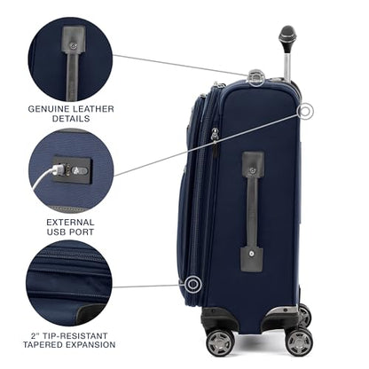 Travelpro Platinum Elite Softside Expandable Carry on Luggage, 8 Wheel Spinner Suitcase, USB Port, Suiter, Men and Women, Dark Blue, Carry On 21-Inch - color: Dark Blue, size: Carry-On 21-Inch