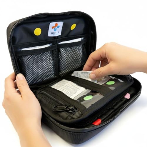 Urgent Care Travel Medicine Kit: Physician Designed Medication Pack w/ Thermometer – 20 OTC Medications (70 pieces): Pain, Allergy, Stomach, Nausea – HSA/FSA & TSA – Cruises, Flights, Dorms – USA Made