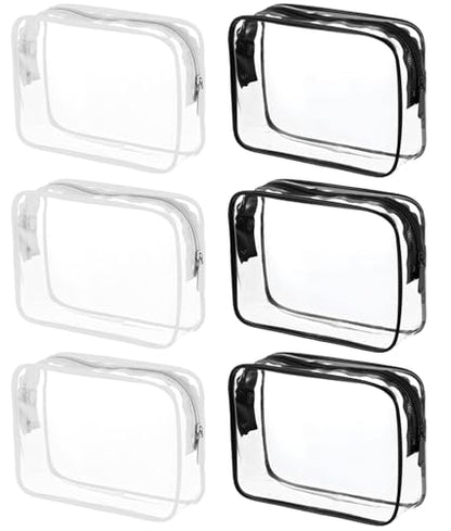 6 Packs Clear Cosmetics Bags for Women Men Waterproof Toiletry Bags PVC Makeup Bags Organizer Case with Zipper for Travel Bathroom (6 Black&White) - color: 6 Black&White