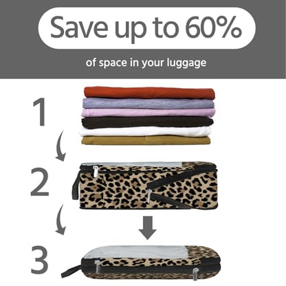 7 Pcs Compression Packing Cubes for Travel, Waterproof Suitcase Luggage Backpack Organizer with Toiletry Bag Travel Essentials for Women/Men-Leopard - color: Brown-Leopard