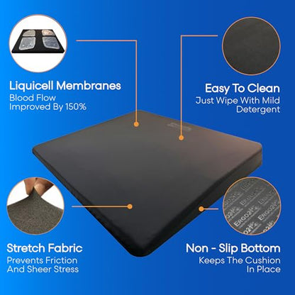 ERGO21 LiquiCell Sports Cushion - 2.5 Inch Thick Seat Pad for Tailbone, Hip & Lower Back Pain Relief - Ergonomic Comfort for Car, Office, Stadium & Wheelchairs- Better Than Gel, Foam or Air - size: XL 2.5" thick - 20W x 18 x 2.5