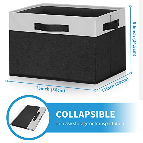 GhvyenntteS Large Storage Baskets for Shelves 6 Pack, Collapsible Fabric Storage Bins with 3 Handles, Decorative Closet Organizers and Storage bins for Clothes Blanket Beddings (Black, 15"x11"x9.6") - color: Black & White, size: Large-6 Pack