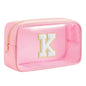 Personalized Initial Clear Makeup Bag Cosmetic Bags Travel Toiletry Bag Essentials Emergency Pouch Gifts for Girls Girlfriend Kids Birthday Graduation Teacher (Pink K) - style: K
