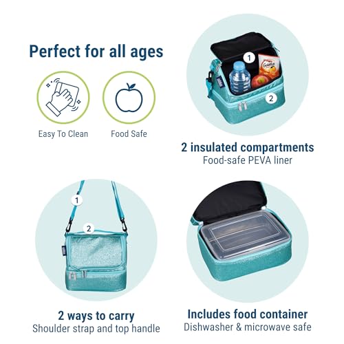 Wildkin Kids Two Compartment Insulated Lunch Bag – Keeps Food Hot or Cold, Easy-Clean Lining, Leak-Resistant & BPA-Free – Boys & Girls, Ideal for School, Travel & Daycare – Blue Glitter - color: Blue Glitter