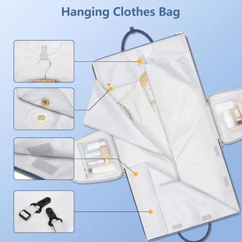 Garment Bags for Travel, Convertible Suit Travel Bag for Women, Stylish Carry On Garment Bag with Toiletry Pocket, Shoulder Strap & Shoes Compartment, 2 in 1 Foldable PU Leather Duffle Bag, Navy Blue - color: Navy Blue