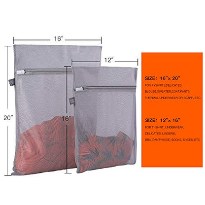 Kimmama Laundry Bags Mesh Wash Bags, Laundry Net Bag, Grey, 1M +1L | Lingerie Bags for Wash Delicates, Scarf, Small Toy, Sock, Cap, Shoe, Sneaker, Tumble Dryer Safe - color: Grey, size: 1L(16x20")+1M(12x16")