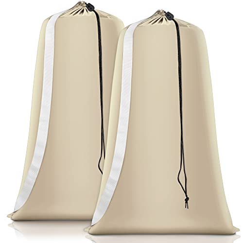 Heavy Duty Laundry Bag 2 Pack XL Nylon Laundry Bags with Straps, Washable Large Dirty Clothes Organizer with Drawstring Closure, Travel Washing Bag Fit a Laundry Hamper or Basket - color: Beige, size: 41" x 28" x 1"