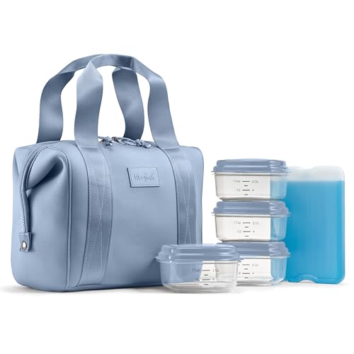 Fit & Fresh Remi Lunch Bag for Women Work – Neoprene Lunch Tote with Containers & Ice Pack, Reusable Meal Prep Lunch Box, Large Capacity, Machine Washable, Slate - color: Blue