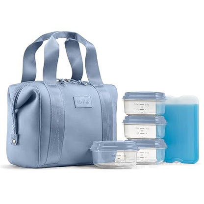 Fit & Fresh Remi Lunch Bag for Women Work – Neoprene Lunch Tote with Containers & Ice Pack, Reusable Meal Prep Lunch Box, Large Capacity, Machine Washable, Slate - color: Blue