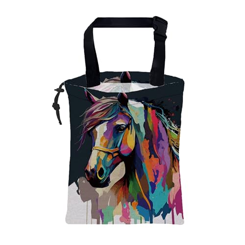 Car Garbage Bag Abstract Colorful Horse Drawstring Car Trash Bag Hanging for Back Seat with Adjustable Buckle Canvas Vehicle Trash Can Easy-to-Install - color: Abstract Colorful Horse