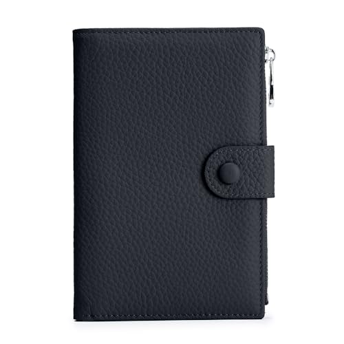 Leather Passport Holder for Women, Slim RFID Blocking Travel Wallet, Compact Passport Wallet with Zippered Coins Pocket and SIM Slots, Ladies Passport Cover Case - color: Black