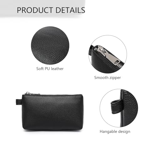 30 Color PU Faux Leather Travel Toiletry Bag for Women, Mini Cosmetic Pouch Organizer with 2 Dividers, Easy Clean Makeup Bag for Purse, Gift Idea (PU Faux Leather/Black) - color: PU/Black