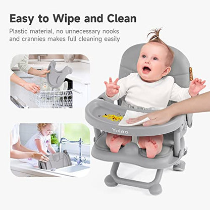 YOLEO Baby High Chair Booster Seat for Dining Table, Foldable High Chairs with Adjustable Heights, Travel Booster Seat with Removable Tray - color: Grey, size: With Cushion