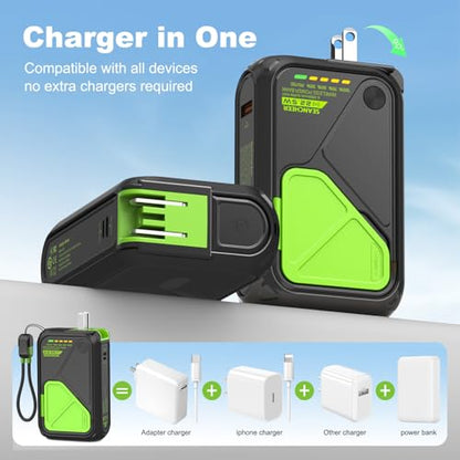 P05 Magnetic Portable Charger, 20000mAh Wireless Power Bank with AC Wall Plug Built in Cable, 6-in-1 Power Bank Travel Essentials 22.5W Fast Charging for iPhone,Samsung,Andriod,Small Portable Charger - color: Black2W