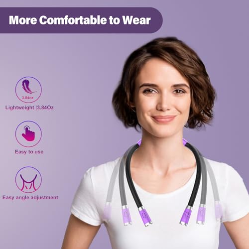 Vekkia Rechargeable LED Neck Reading Light, Book Lights for Reading in Bed, 3 Brightness Levels, Flexible Soft Silicone Arms Comfortable Wear, Long Lasting. Great for Readers, Craft & Knitting - color: Purple