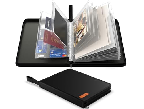 Important Document Organizer Zipper Binder,Fireproof Document Bag for Birth Certificate Protector, Waterproof Bill Organizer in Case I Go Missing Binder for Home Safe, 4 Ring Receipt Holder (Black) - color: Black