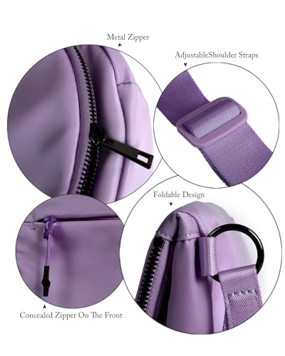 Crescent Bag for Women and Men, Fashion Medium Nylon Folding Crescent Moon Bag Single Shoulder Bag with Adjustable Strap - color: Dark Purple