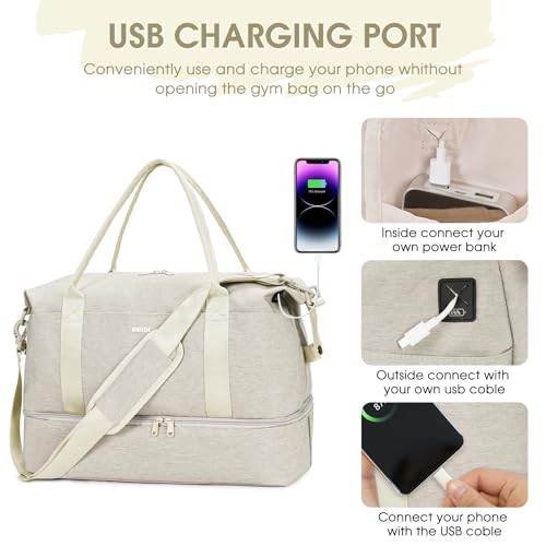For Spirit Airlines Personal Item Bag Underseat Carry On Bag with Wet Pocket & Shoe Compartment & USB Charging Port - color: Beige
