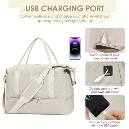 For Spirit Airlines Personal Item Bag Underseat Carry On Bag with Wet Pocket & Shoe Compartment & USB Charging Port - color: Beige