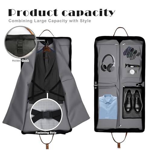 Garment Bags for Travel, Large Carry On Suit Bag for Hanging Clothes, Waterproof & Wrinkle Free with Shoulder Strap for Business, for Men and Women (Black)