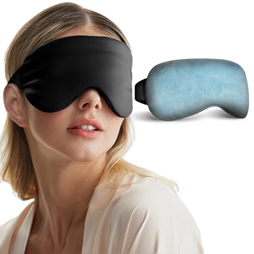 Cooling Eye Mask for Dark Circles Puffiness - Fsa Eligible Items Hsa, Cold Compress for Puffy Eyes Migraines Headache Sleeping After Surgery, Gentle Weighted Travel Essentials Gel Ice Pack (Black) - color: Black