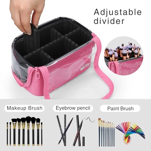 TANTO Makeup Brush Case Stand-up Makeup Cup Makeup Brush Holder Travel Professional Cosmetic Bag Artist Storage Bag Large Makeup Bag with Adjustable Divide (Rose Pink, 1-Large) - color: Rose Pink, size: 1-Large