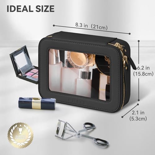 Prite Clear Makeup Bag Cosmetic Organizer Case Waterproof Travel Toiletry Bag Skincare Pouch with Golden Zipper(Black) - color: Black, size: Standard - Single Layer