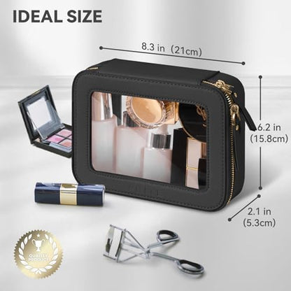 Prite Clear Makeup Bag Cosmetic Organizer Case Waterproof Travel Toiletry Bag Skincare Pouch with Golden Zipper(Black) - color: Black, size: Standard - Single Layer