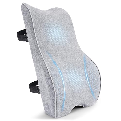 Plush & Comfortable Memory Foam Lumbar Support Pillow - Soft Back Cushion for Office Chair, Car Seat, Gaming Chair - Ergonomic Lower Back Pain Relief with Adjustable Straps & Washable Cover-Light Grey - color: Light Grey