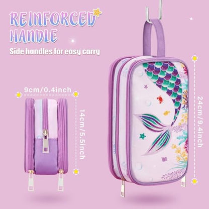Mermaid Toiletry Bag - Kids Toiletry Bag for Girls Christmas Birthday Gift Camping Travel Toiletry Case Toiletries Makeup Cosmetic Pouch Pink Water-resistant Wash Bag Dopp Kit with Mesh Pocket - style: Mermaid a