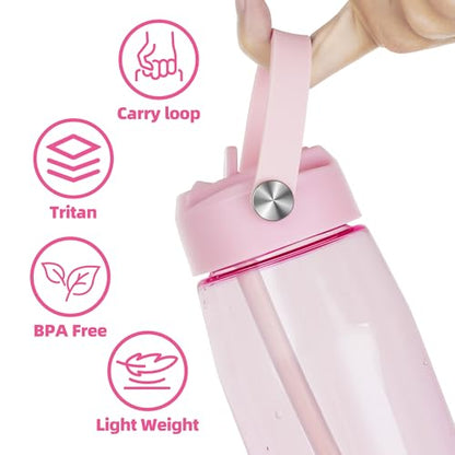 OLDLEY 32 oz Water Bottle with Straw, Leakproof Sports Water Bottle with Carry Strap, BPA-Free Large Water Bottles for Home,Travel, School, Outdoors, Gym, Tritan,Pink - color: Pink