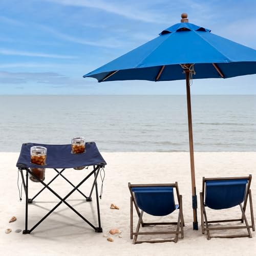 Cinnvoice Portable Folding Camping Table Lightweight Folding Beach Stand with 2 Cup Holders and Carry Bag for Camp Beach Travel Fishing and Outdoor Activities, Blue