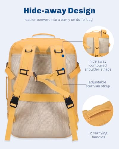 Hynes Eagle Carry on Backpack 38L Large Travel Backpack for Women Flight Approved Weekender Bag Laptop Backpack Men 15 inches Yellow - color: Yellow