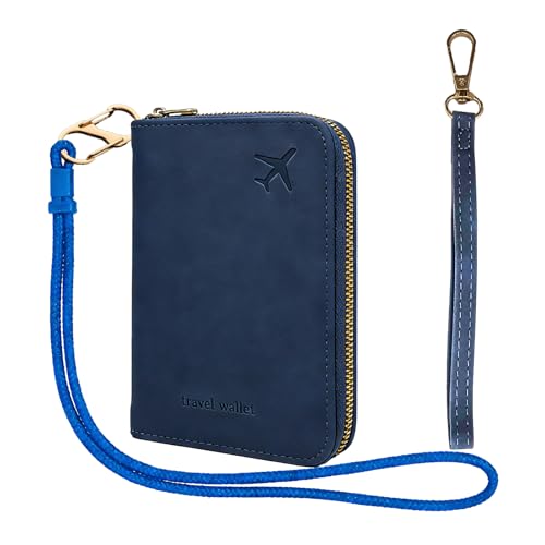 RFID Passport Holder for Travel, Passport Cover Wallet with Detachable Neck Strap & Wrist Lanyard, Passport Case for Women Men (Blue) - color: Blue