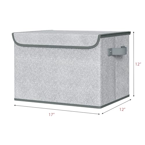 Univivi Storage Bins with Lids [4-Pack] Large Collapsible Stackable Fabric Storage Boxes with Lids, Decorative Closet Organizers and Storage for Clothes, Office, Bedroom (Gray, 17“ x 12” x 12") - color: Gray(No Window), size: 17''-4 Pack