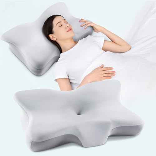 Cervical Neck Pillow, Ergonomic Memory Foam Cervical Pillows, Contour Side Sleeper Pillows for Adults, Orthopedic Neck Support Pillow for Back Stomach Sleeper with Removable Pillowcase (Light Grey) - color: Bb-116 Light Grey