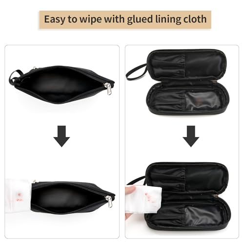 Ethereal Small Makeup Bag, 2 Layers Travel Makeup Bag with Makeup Brush Holder, Cosmetic Bag Black Make up Pouch for Women/Girls - color: 02-nylon black
