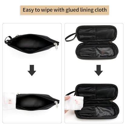 Ethereal Small Makeup Bag, 2 Layers Travel Makeup Bag with Makeup Brush Holder, Cosmetic Bag Black Make up Pouch for Women/Girls - color: 02-nylon black