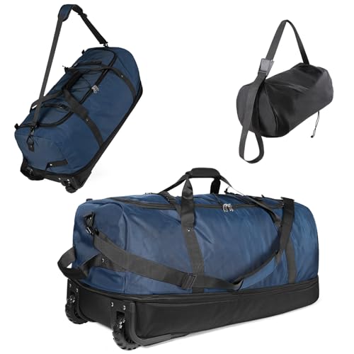 32" Soft-Sided Foldable Wheeled Duffle Bag, 110L Expandable 140L Rolling Travel Bag with Matching Storage Pouch, Updated Navy - color: Navy