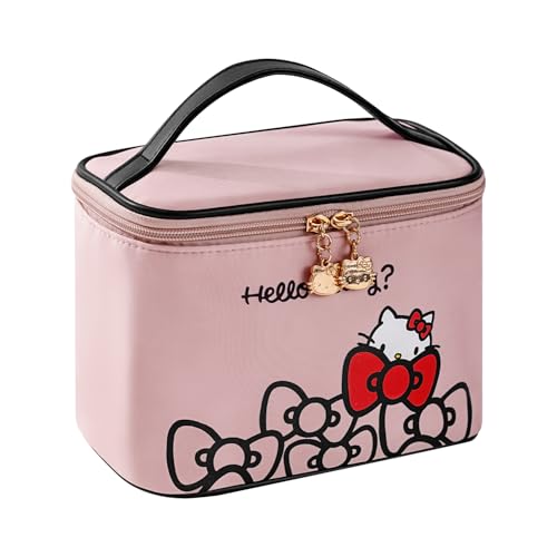 Vimanllie Makeup Bag Large Capacity Waterproof Cosmetic Bag with Dedicated Brush Holder,Cute Printed Makeup Organizer for Women Traveling,Portable Toiletry Bag for Girls - color: 3B-Pink