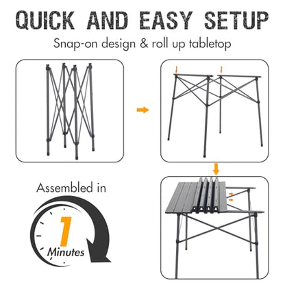 Portal Lightweight Aluminum Folding Square Table Roll Up Top 4 People Compact Table with Carry Bag for Camping, Picnic, Backyards, BBQ, Dark Gray - color: Dark Gray