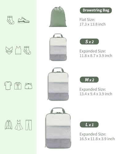 ECOHUB 6 Set Compression Packing Cubes, Lightweight Vacation Travel Essentials, Durable Travel Accessories for Suitcase Carry On Luggage Organizer Bags Set with YKK Zippers Shoe Bag, Green - color: Green