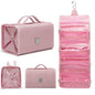 ROYALFAIR Roll Up Makeup Bag, Travel Toiletry Bag for Women with 4 Clear TSA Approved Pouches, Hanging Travel Organizer, Folding Cosmetic Bag for Men and Women - color: pink