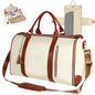 Geestock Garment Duffle Bags for Travel, Convertible Carry On Garment Bag with Shoe Pouch & Shoulder Strap, 2 in 1 Foldable PU Leather Suit Travel Bag for Women & Men, Beige - color: Beige & Brown
