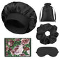 Satin Hair Bonnet Set for Sleeping, Hair Wrap Sleep Bonnets for Women Sleeping, Soft Bonnet for Long Hair, 4 PCS - color: Black