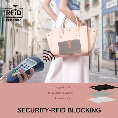 yiijay Wallet Women RFID Blocking Multi Cards Wallet Credit Card Holder for Women Large Capacity Lady Leather Trifold Travel Wallet with Pen Holder - color: 2Black&Brown