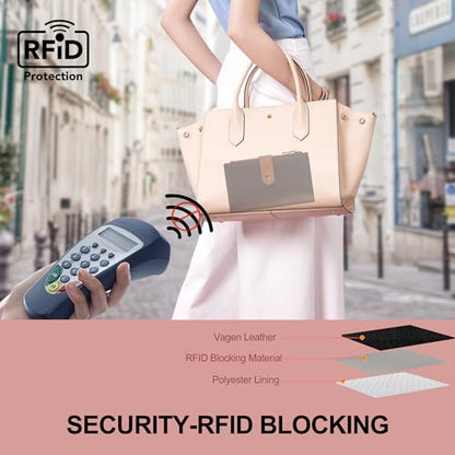 yiijay Wallet Women RFID Blocking Multi Cards Wallet Credit Card Holder for Women Large Capacity Lady Leather Trifold Travel Wallet with Pen Holder - color: 2Black&Brown